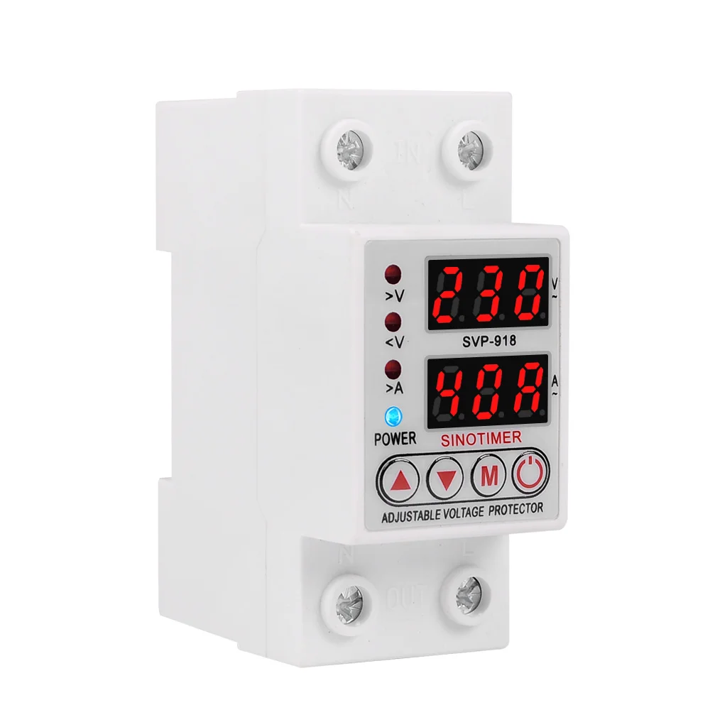 ضبط التحكم في مرحل الجهد فوق واقي الجهد الكهربي 220 فولت 63A 40A الجهد الزائد وأجهزة الحماية التيار الزائد Din Rail