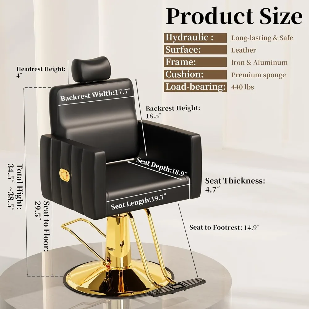 كرسي صالون باشا الفاخر للاستلقاء مع مسند رأس قابل للفصل ومصمم ذهبي وكراسي حلاقة سوداء بسعة وزن عالية #3