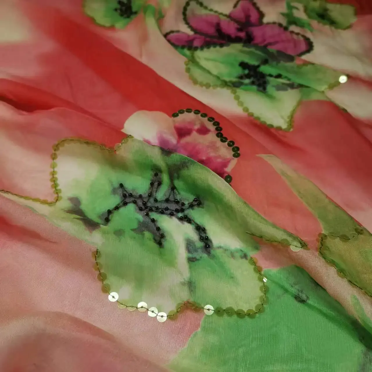 On Sale Sequin Pure Silk Fabric Soft Embroidery Pattern DIY Swissdot Cloth Dress Scarf Material