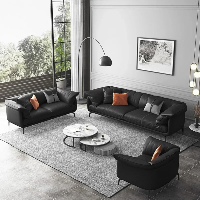 Light Italian Style Luxury down Napa Leather Sofa Modern Minimalist Living Room Combination Leather Sofa