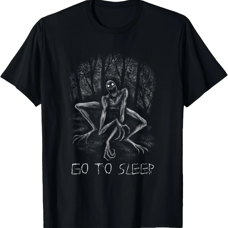 S Creepy Rake Creepypasta Horror T-Shirt Black White Rake Creature Print Iconic 'Go To Sleep Casual Cosplay Costume Party Outfit