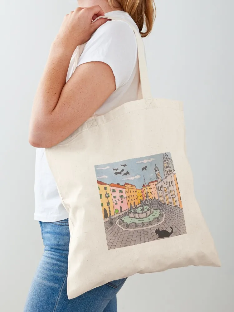 

Journal of a Cat in Rome - Piazza Navona Tote Bag shopping cart bags Women bags female bag