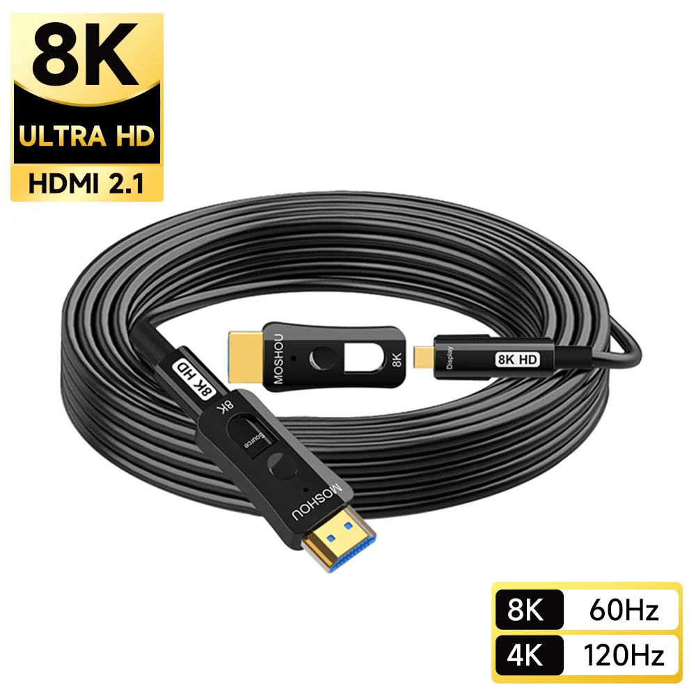 

MOSHOU 8K HDMI 2.1 Optical Fiber Pipe Cable eARC HDR 8K@60Hz 4K@120Hz Micro HDMI to HDMI for Xbox PS5 Samsung QLED TV Amplifier