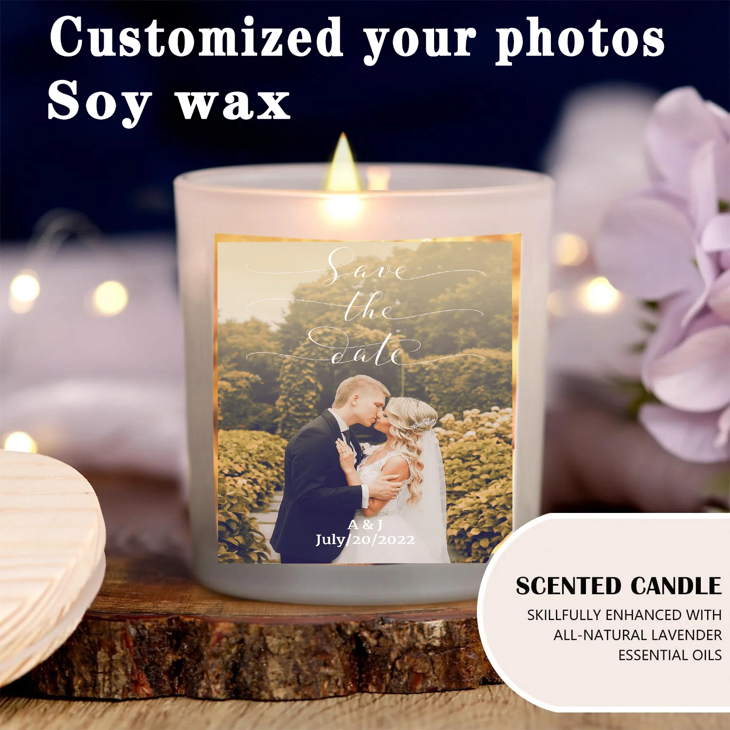 

7oz/200g -1 piece white soy candle, customizable photo, incorporating love stories into candles, suitable for wedding gifts