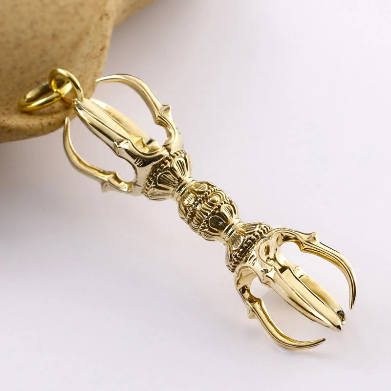 Brass Buddhist Vajra and Pendants Single Three and Five Prong Dorje Necklace Accessories, Symbolic Jewelry for Daily Wear