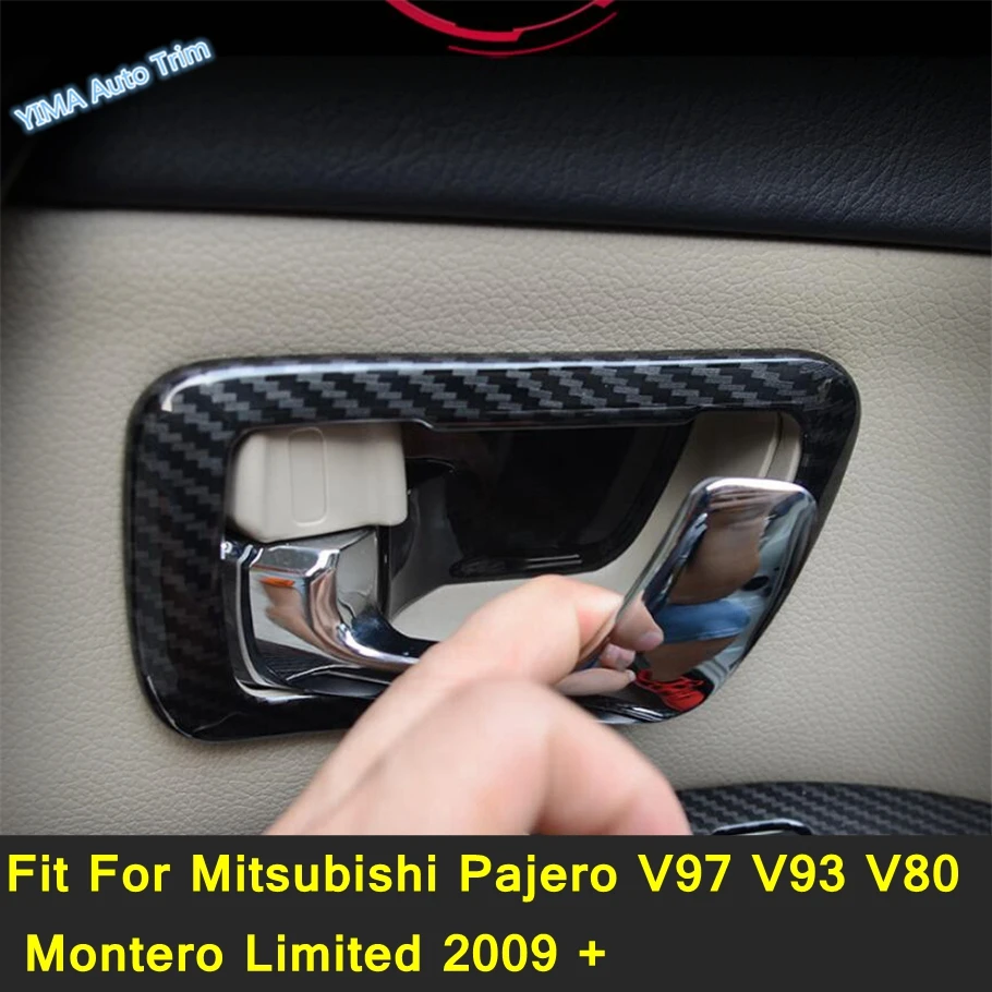 Carbon Fiber Style Inner Door Handle Bowl Cover Trim Accessories For Mitsubishi Pajero V97 V93 V80 Montero Limited 2009 - 2021