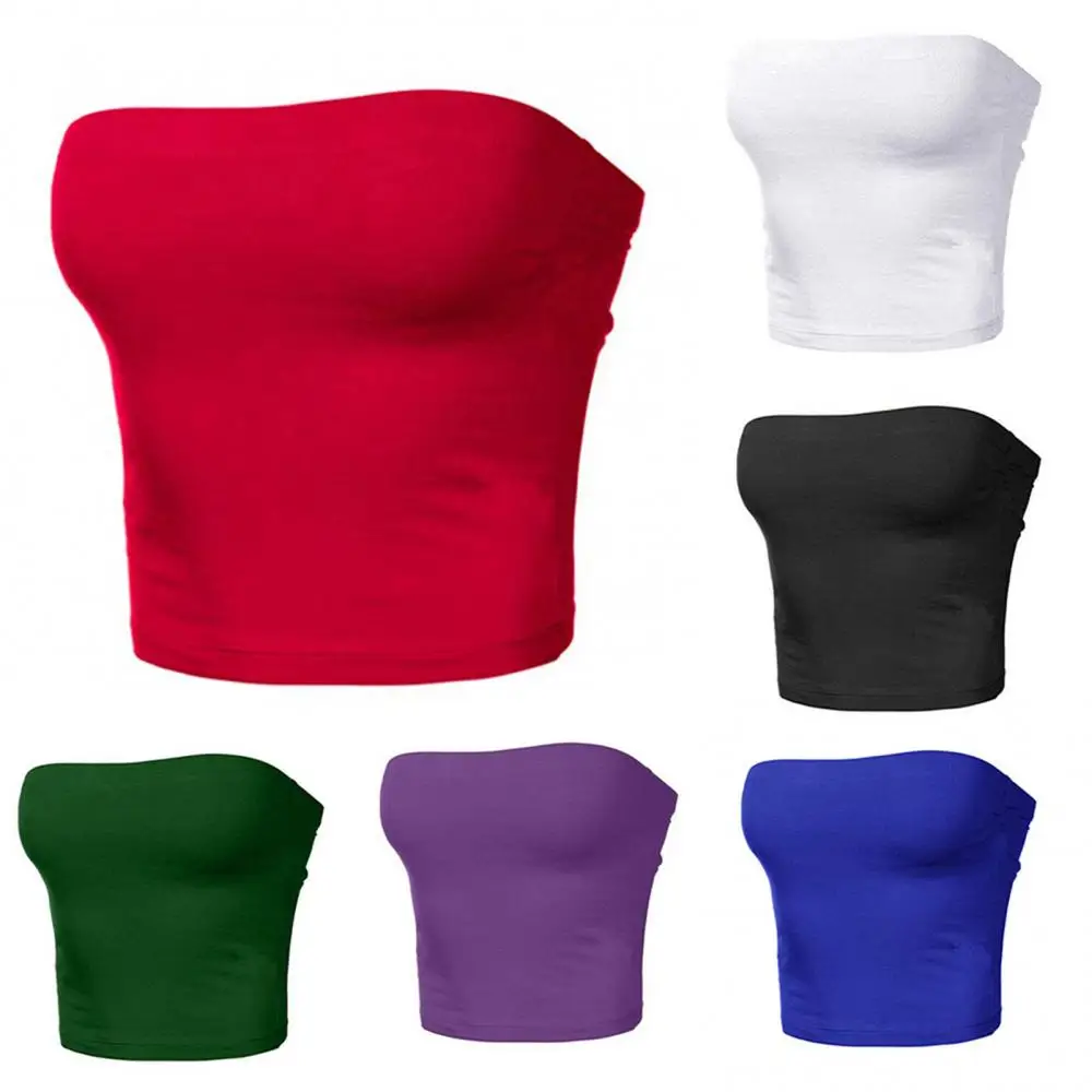 1Pc Soft Women Breathable Bustier Strapless Cropped Women Tube Tops Slim Elastic Sexy Cotton Spandex Tube Top for Daily Wear