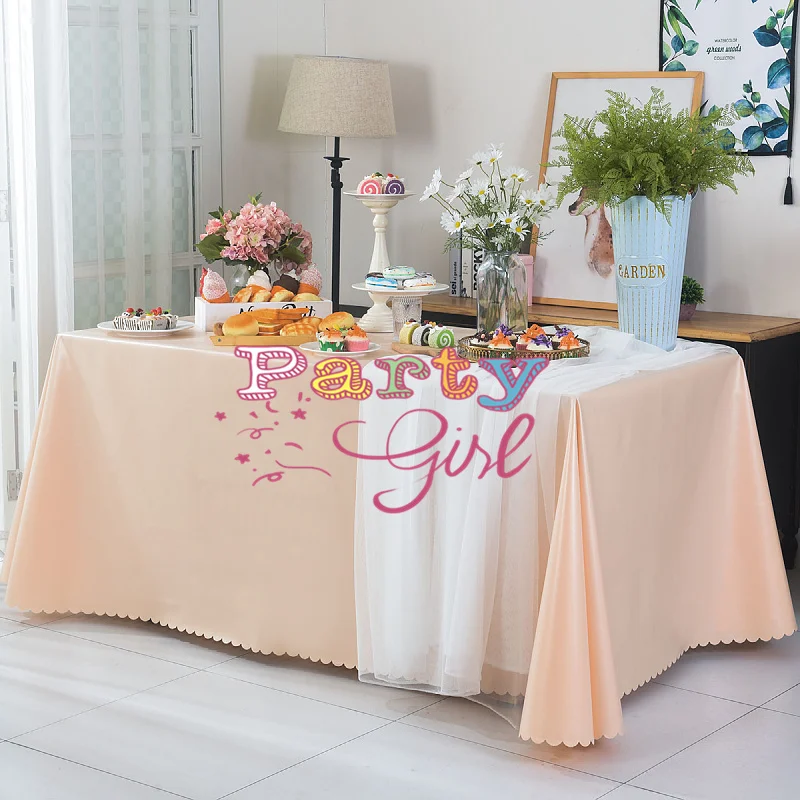 

Champagne Polyester Tablecloth & White Table Runners for Sweetheart/Head Table Wedding Event Party Decoration