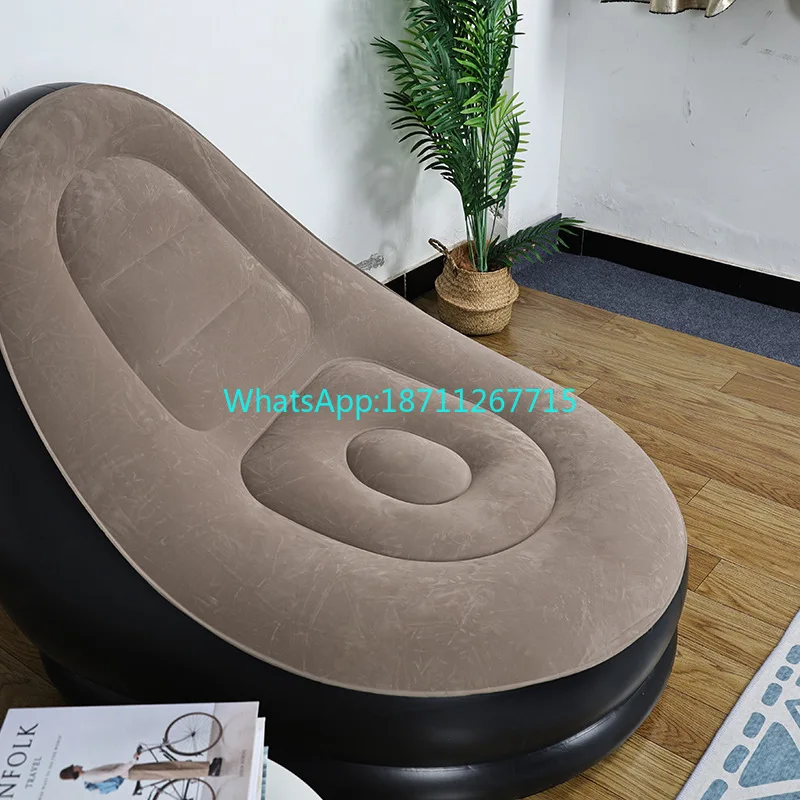 Lazy inflatable sofa with ottoman single tatami portable inflatable sofa chair balcony nap simple recliner bed