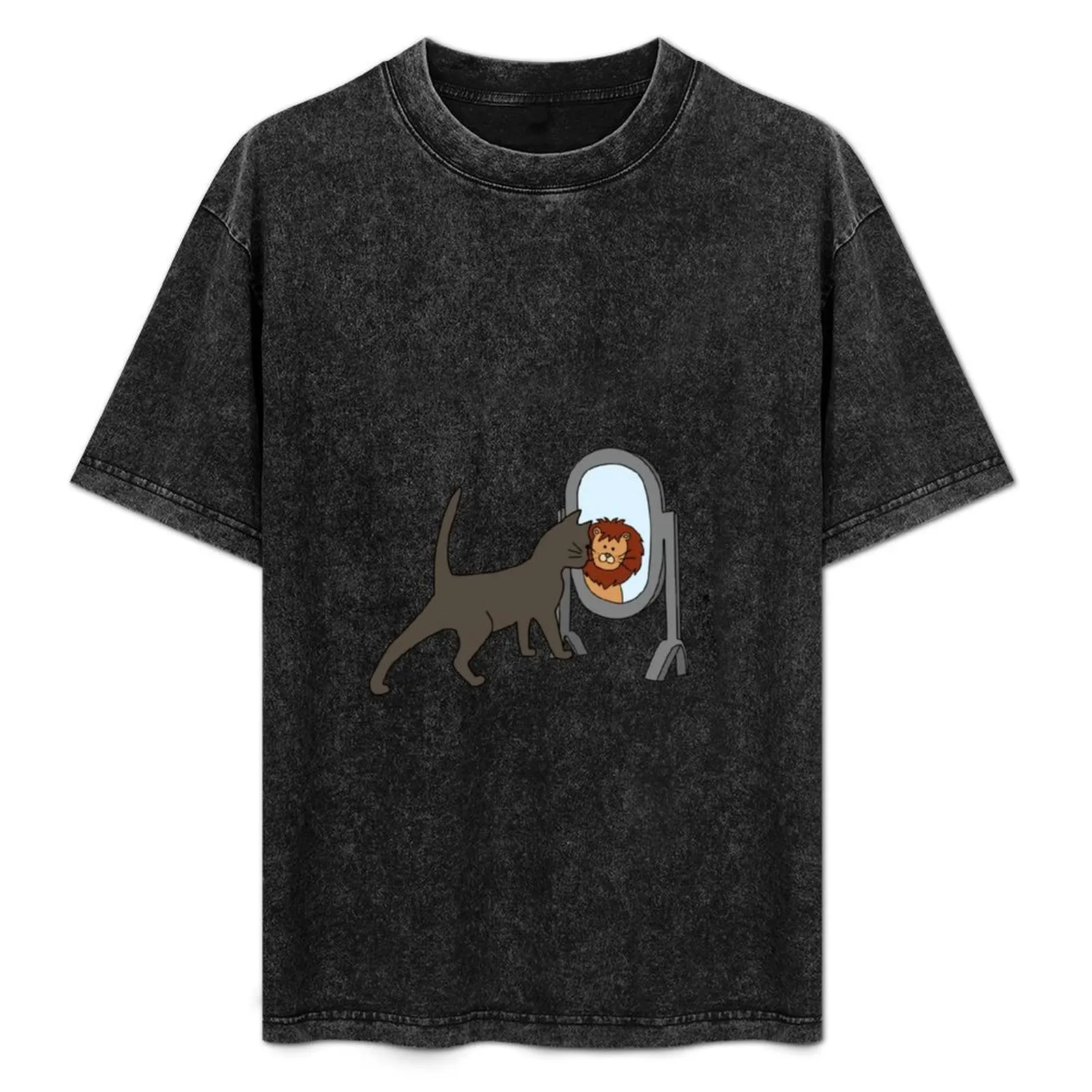 

cat looking into mirror as lion T-Shirt essential t shirt oversized anime clothes men t shirts high quality