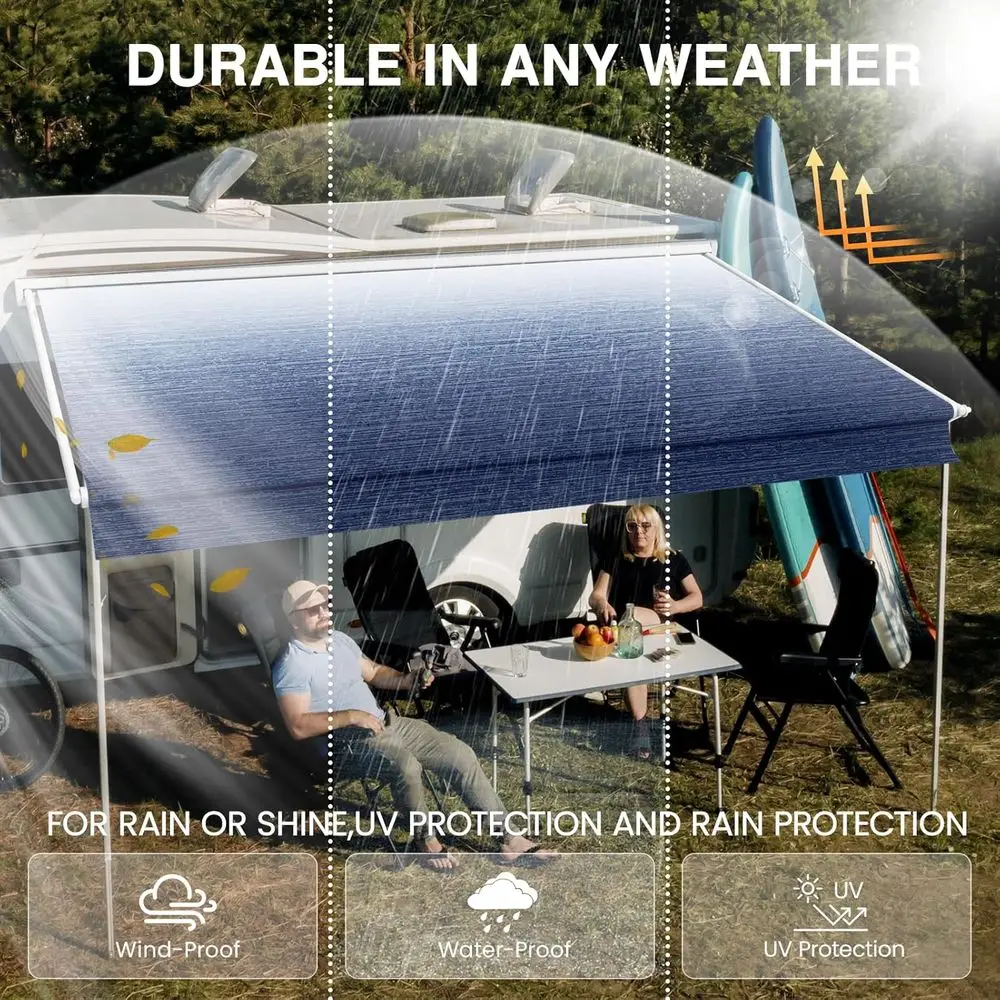 قماش بديل لمظلة RV شديدة التحمل بطول 10 أقدام - فينيل مختوم بالحرارة 18.5 أونصة باللون الأزرق المتدرج، مقاوم للأشعة فوق البنفسجية ومقاوم للعوامل الجوية، Universal Fi #5