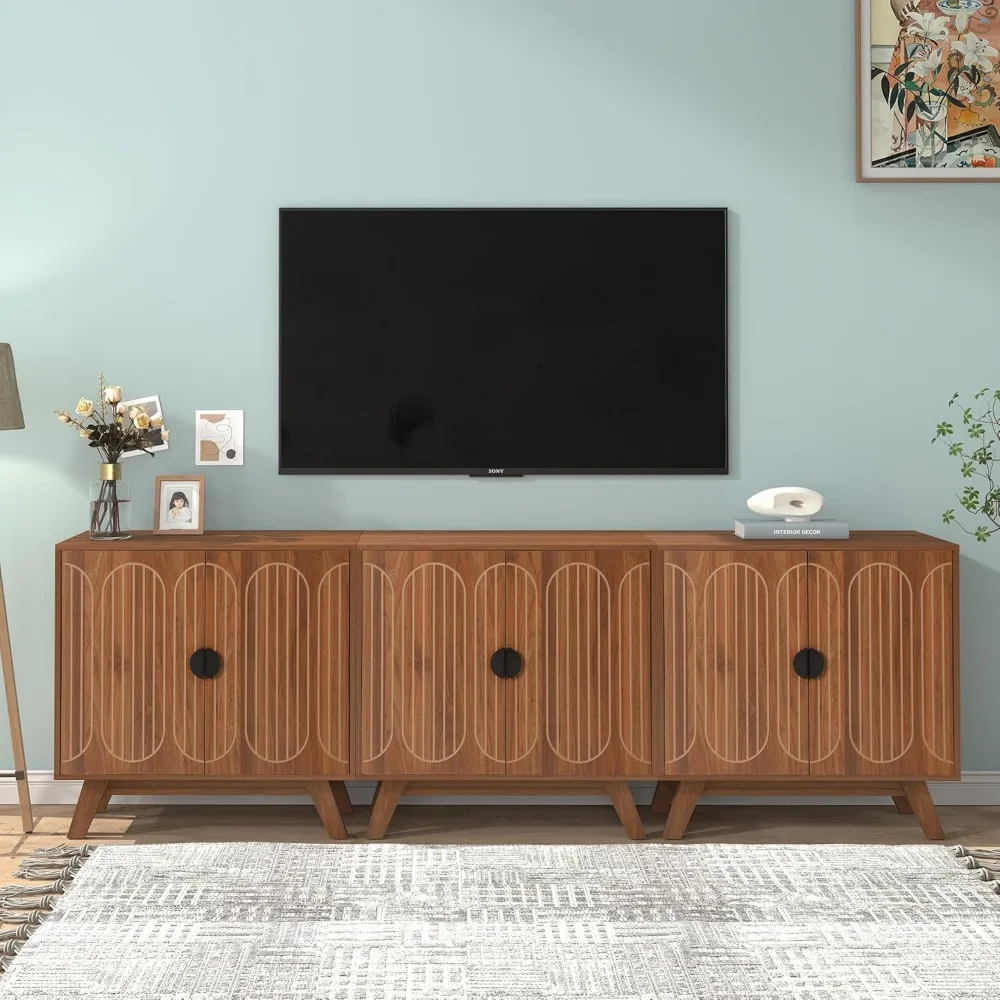 خزانة بوفيه خشبية حديثة مخددة بـ 6 أبواب مع مساحة تخزين #2