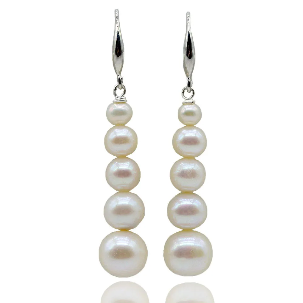 Long Earrings Round Natural Freshwater Pearl Silver Earrings Large and Small Pearl Dangle Earrings Water Drop Earrings for Women