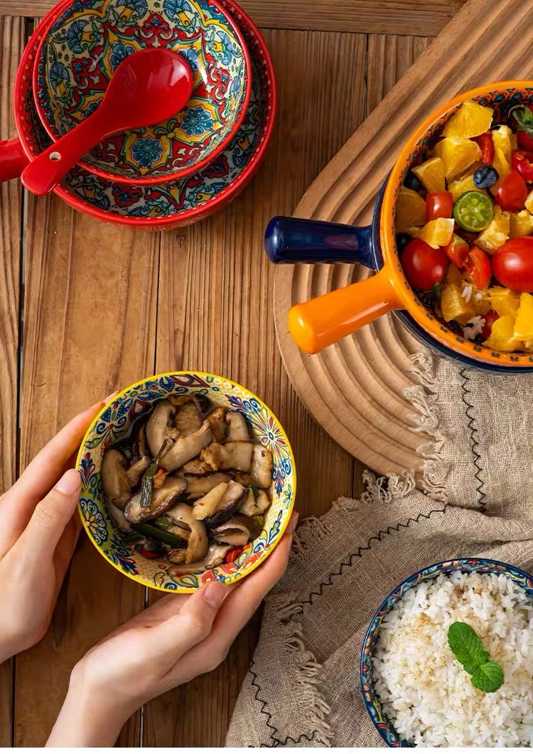 

Ceramic Tableware Set Handle Bowl Household Rice Bowl with Handle Noodle Bowl Breakfast Cup Bowl Chopsticks And Spoon Set