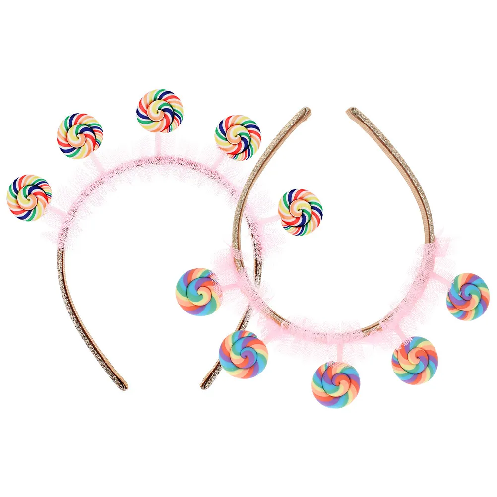 

2Pcs Cute Candy Headband for Children Lollipop Design Princess Themed Party Hair Accessory Lightweight Gentle on Scalp Travel