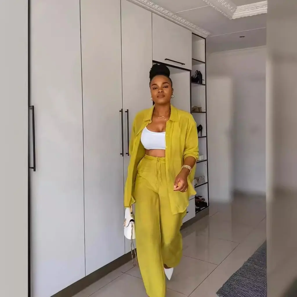 

Y6020 Women's Two-Piece Set Casual Long-Sleeved Shirt And Straight Pants European American Style Spring Autumn New Arrival