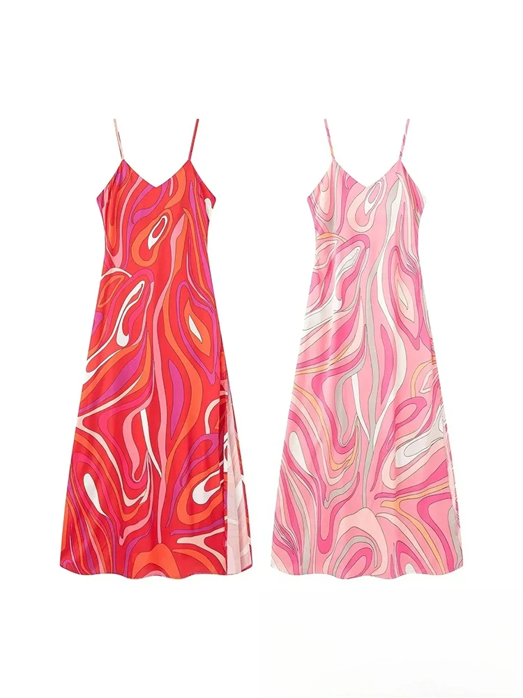 KONDALA Beach Chic Long Women Cami Dress Geometric Sleeveless Holiday Dress Fashion 2025 Autumn Elegant Evening Club Dress