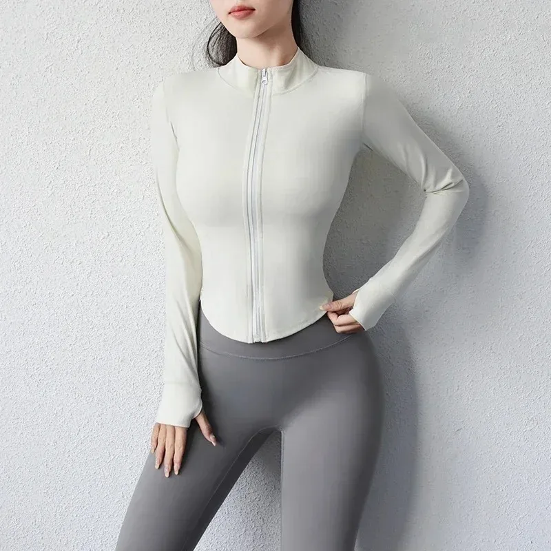 Women\'s Yoga Wear Highly Elastic Comfortable Quick-Drying Sports Fitness Wear Shaping Zipper Slim Training Wear Long Top Jacket