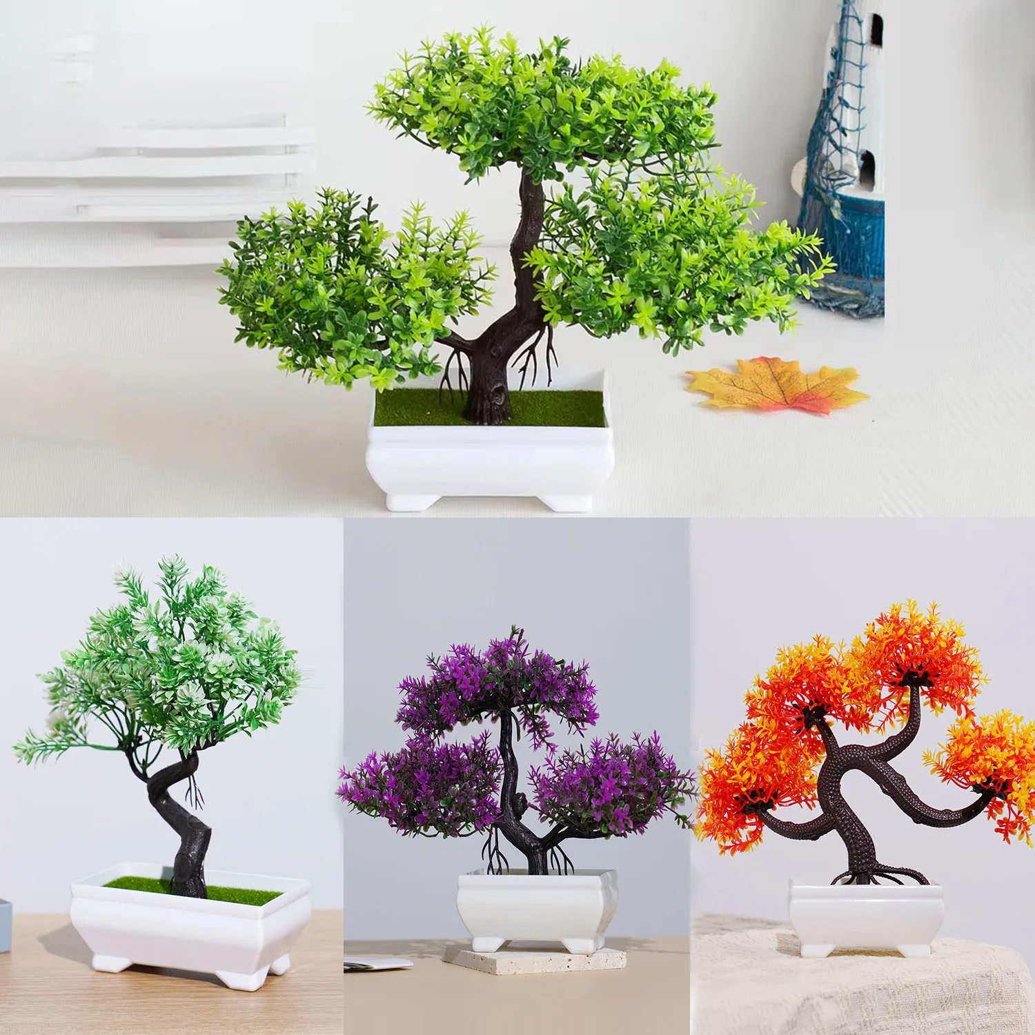 Bonsai di plastica artificiale Piccolo albero Bonsai Fiore Pianta finta Disposizione Decorazione Camera Tavolo di casa Decorazione del giardino esterno