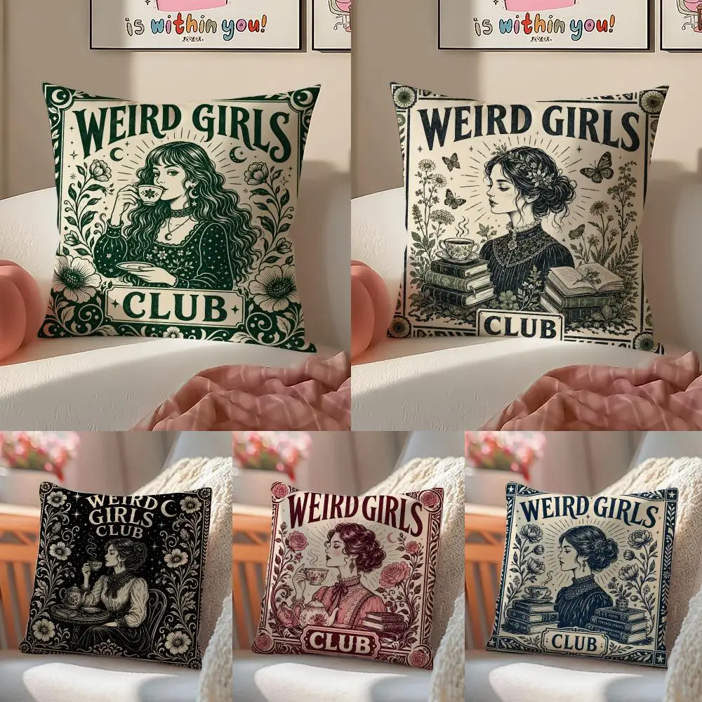 Beautiful Art W-Weird Girls Club Cushion Cover Pattern Printed Pillowcase for Living Room Sofa Cushion Cover & Bedroom Decor