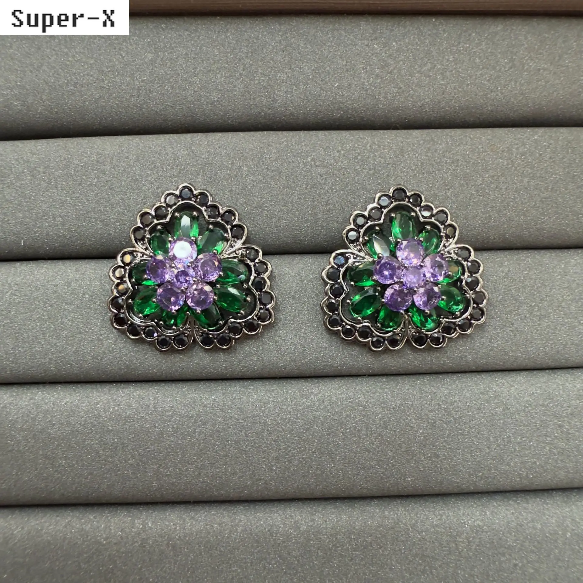 

women stud earrings triangle shape cute jewelry flower earrings blue pink green red sweet jewelry gift