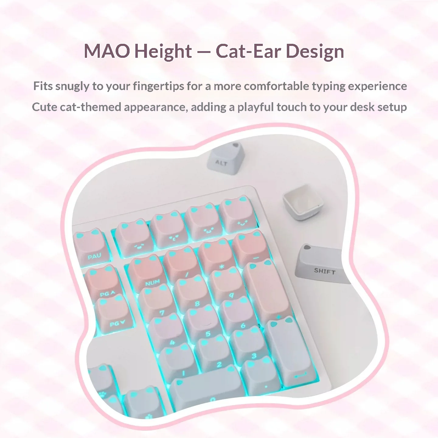 EPOMAKER Miaoguang Keycap Set 113Pcs MAO Height PBT+PC Double Shot Side Shine Through Cute Cat Ear Keycaps For Mechanical Keyboa