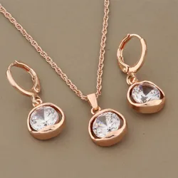 2023 New Ethnic Bride Wedding Jewelry Sets Luxury 585 Rose Gold Color Natural Zircon Necklace Earring For Women Trendy Jewelry