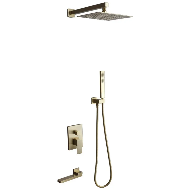 

Brushed Gold Bathroom Shower Set in Wall Rainfall Shower Faucet Wall or Ceiling Wall Mounted Mixer 8-12" Shower Head