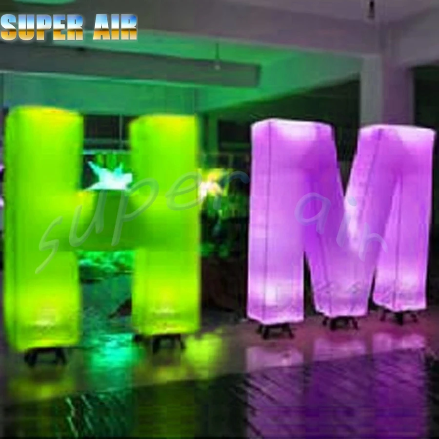 Customizable reusable led inflatable monolithic letter model with colorful led light for letter display