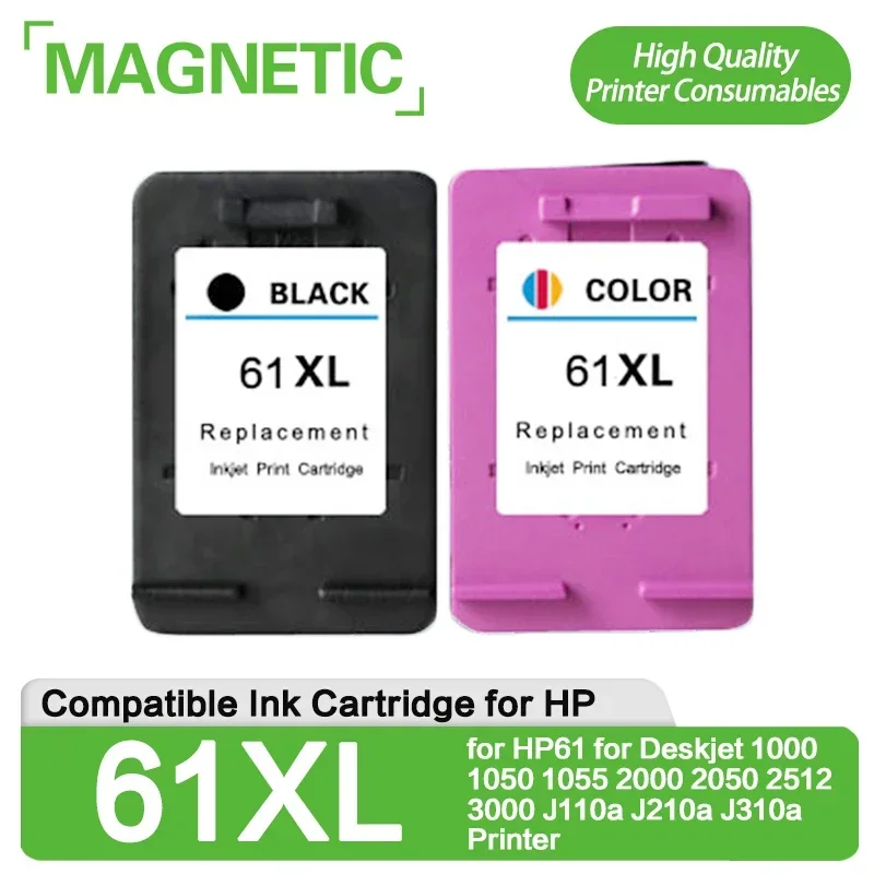 2pcs 61 Magnetic Compatible Ink Cartridge for HP61 for Deskjet 1000 1050 1055 2000 2050 2512 3000 J110a J210a J310a Printer