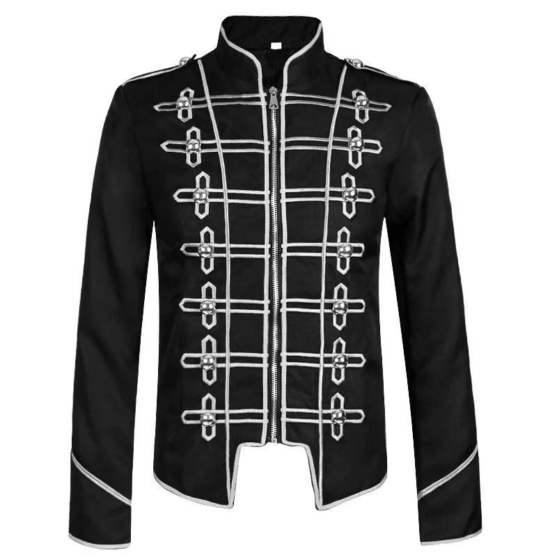 Męska kurtka Vintage Military Punk Golden Rock Star Performance Tuxedo Steampunk Marching Band Drummer Coat Victorian Costume