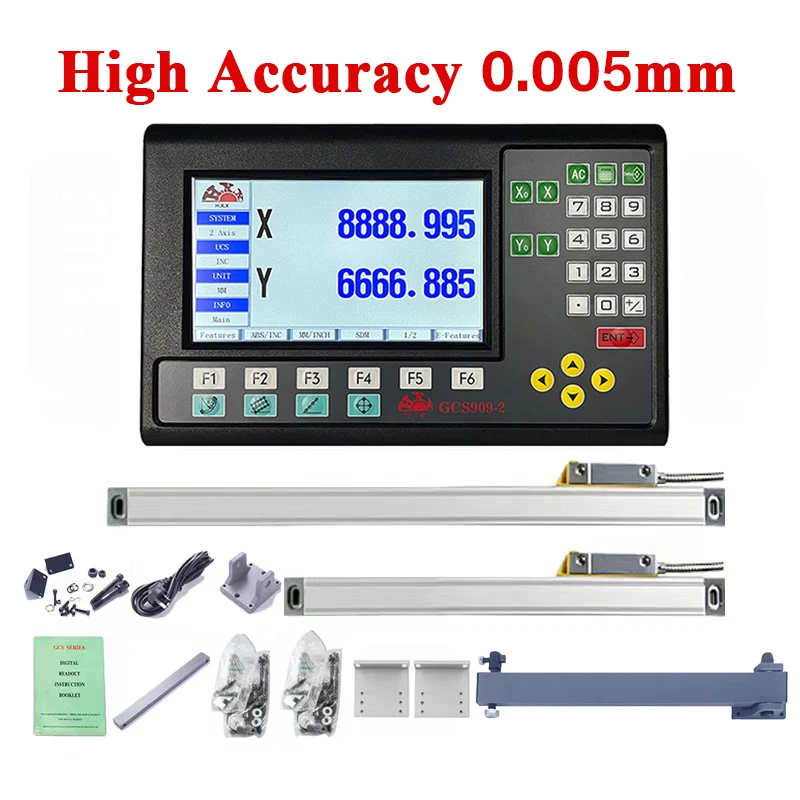 ความแม่นยําสูง 5um/1um 2 แกน LCD Dro ชุดเครื่องกลึงโลหะ Digital Readout Monitor & 2pcs Linear Scale Linear Encoder ไม้บรรทัดดิจิตอล