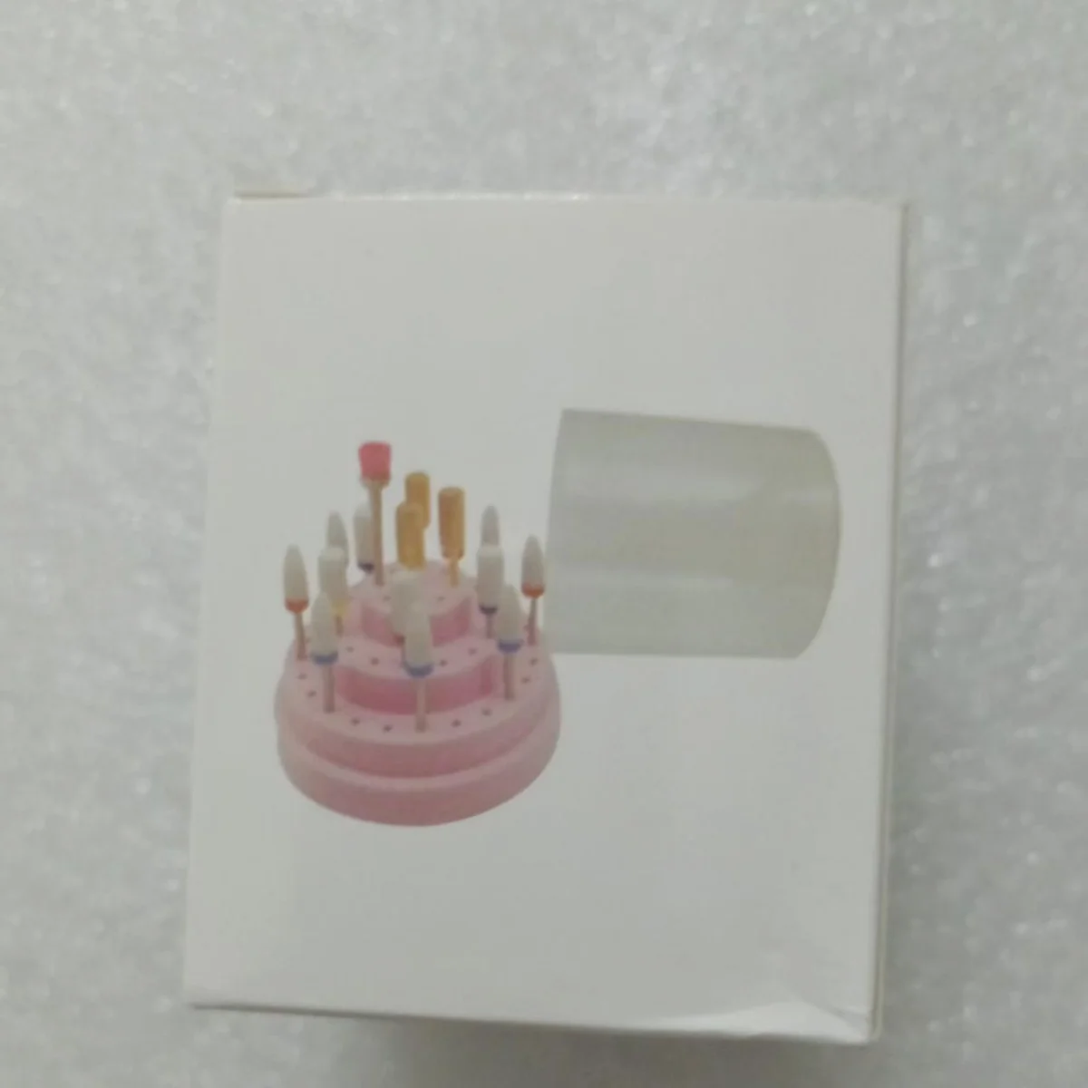 Round Cake Tier Dustproof Nail Drill Bit Holder Storage Container Box For Manicure Tools Nail Salon - 48 Holes Pink (Drill Bits view 2