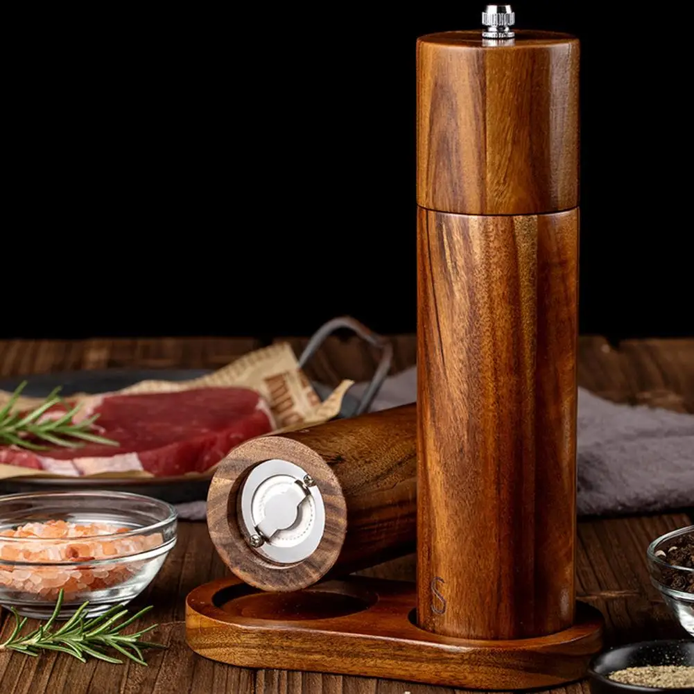 1/2Pcs Pepper Grinder Wooden Salt Pepper Grinding Set with Adjustable Coarseness Refillable Ceramic Core Manual Mill Kitchen Spi