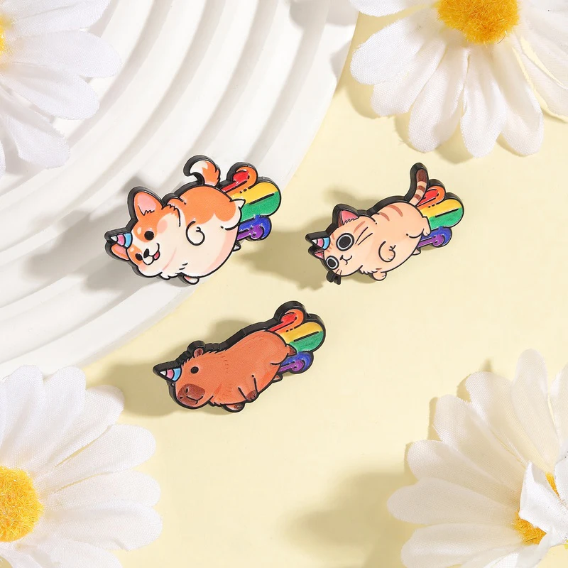 3PCS/SET Fantasy Adventure Anime Elf Cat Enamel Pin Cute Rainbow Flying Corgi Capybara Knight Frog Van Gogh Art Butterfly Brooch