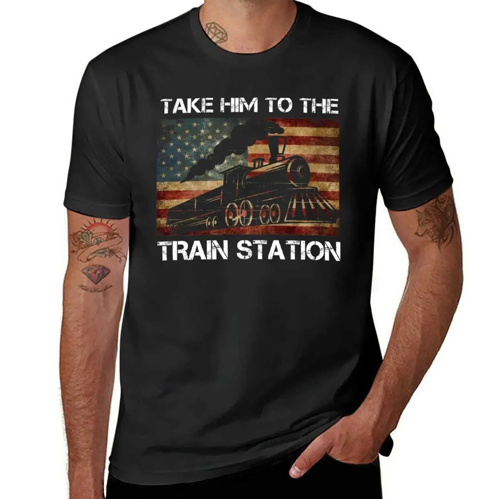 

Футболка мужская с надписью «take Go to the train station»