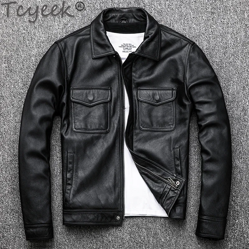 

Tcyeek Autumn Winter Genuine Leather Jacket for Men Vintage Clothing Slim Short Top Layer Cowhide Coat Male Chaquetas Hombre 6XL