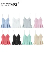 NLZGMSJ 2025 Summer Sexy Casual Chic Women Tops Single breasted Sleeveless Short Vest Women Fashion Party Cami Tops