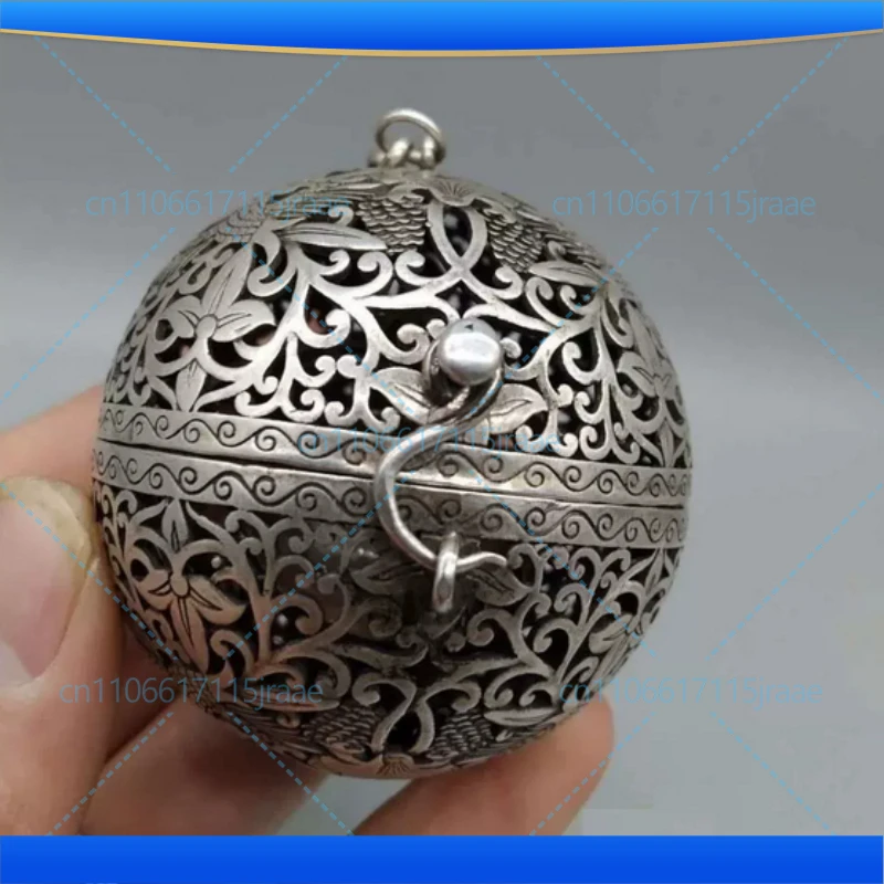 China Workmanship Cupronickel Hollow Out Auspicious“ Flower And Bird”Censer Sphere Sculpture Metal Crafts Decoration #4