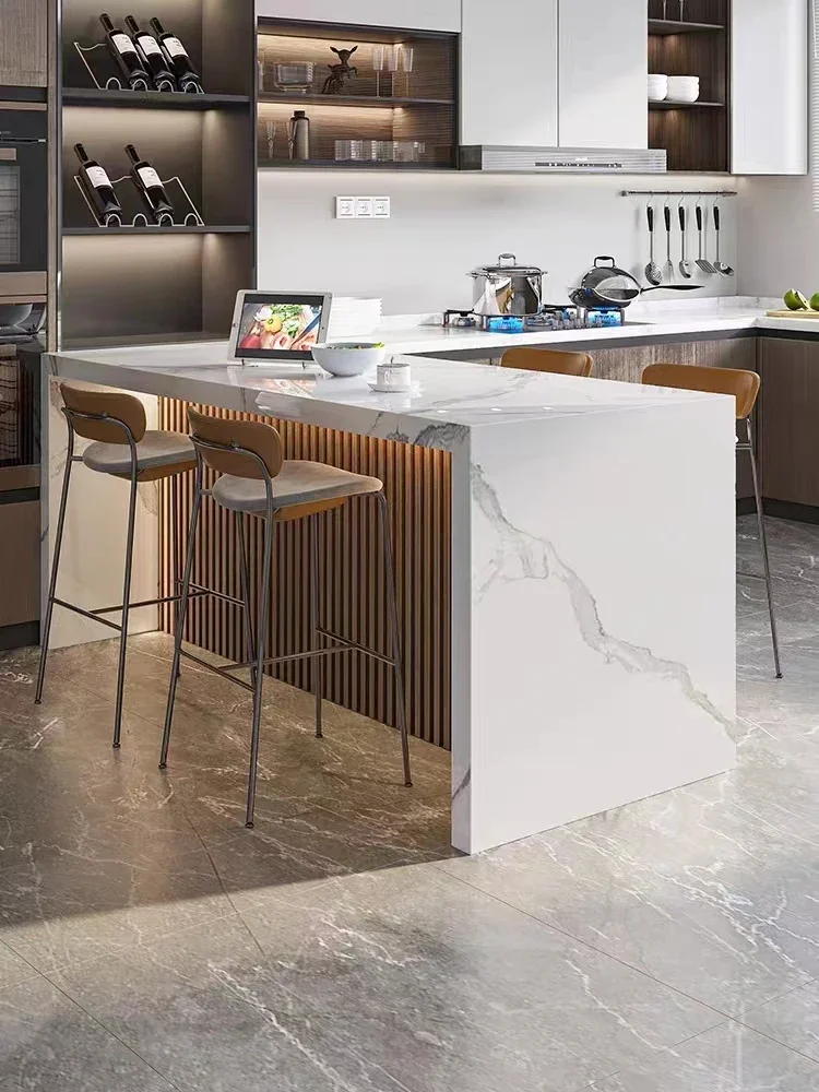 خزانة جانبية رخامية، طاولة بار، طاولة منزلية متوسطة الجزر، خزانة جزيرة مفتوحة متكاملة، قسم بار منفصل