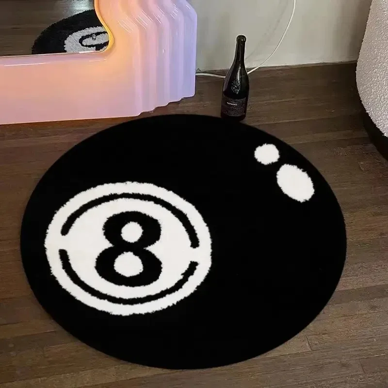 VIKAMA Black 8-Ball Round Pile Carpet, Anti-Slip Carpet For The Bedroom, Soft Pile Carpet For The Living Room, Home Decoration