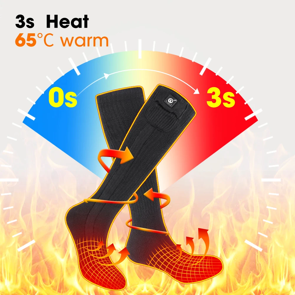 Men's and Women's 7.4V 2200 MAh Coolmax One-button 3-level Heating Electric Socks Youth