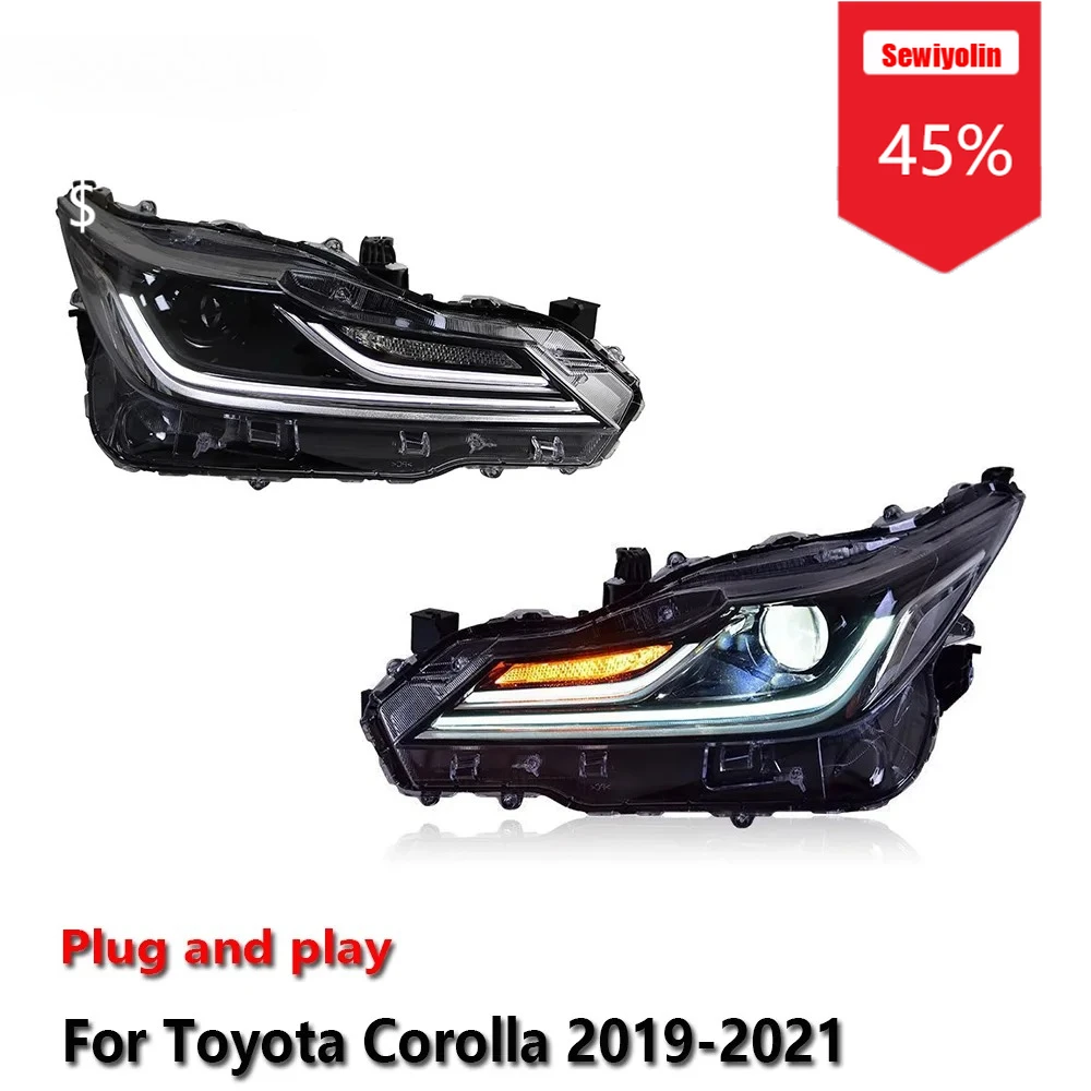 

Sewiyolin автомобильные светодиодные фары в сборе для Toyota Corolla 2019-2021, противотуманные фары DRL, стоп-сигнал, указатель поворота, Plug and Play