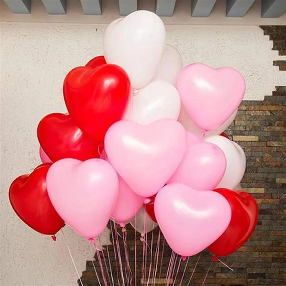 30pcs Heart Shape Latex Balloons for Valentines Day Propose Marriage Wedding Party(White Red pink)3 Style10 Inch(red white pink)