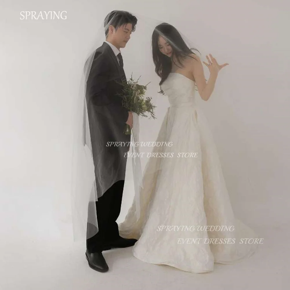 

SPRAYING Korea Wedding Shooting Dresses 피로연드레스 Simple A-line Elegant Floor-Length Custom Made Bridal Gown