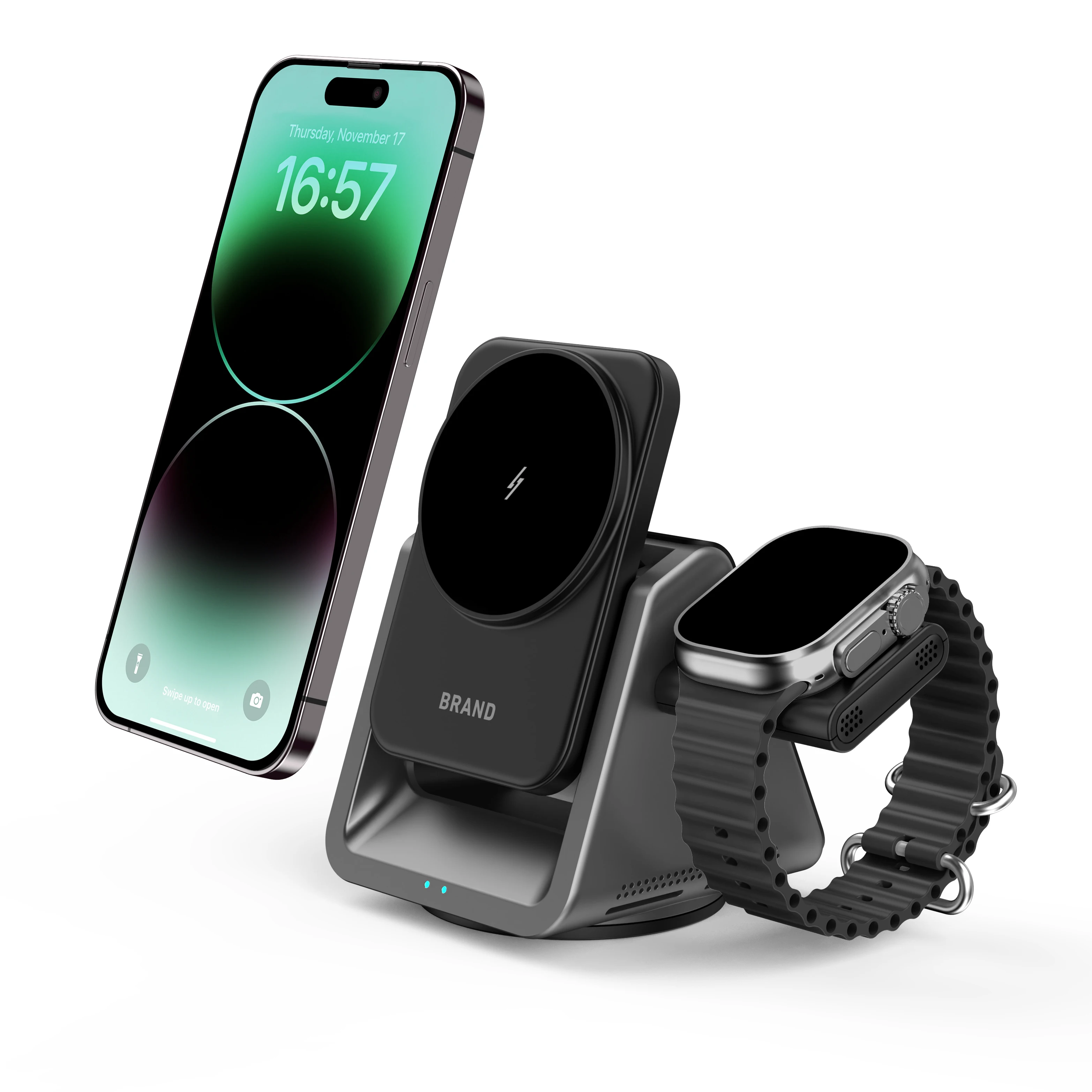 

The Popular 3-In-1 Wireless Charging Mobile Phone Stand Is Angle-Adjustable 15W Magnetic Fast Charging With LED Atmosphere Light