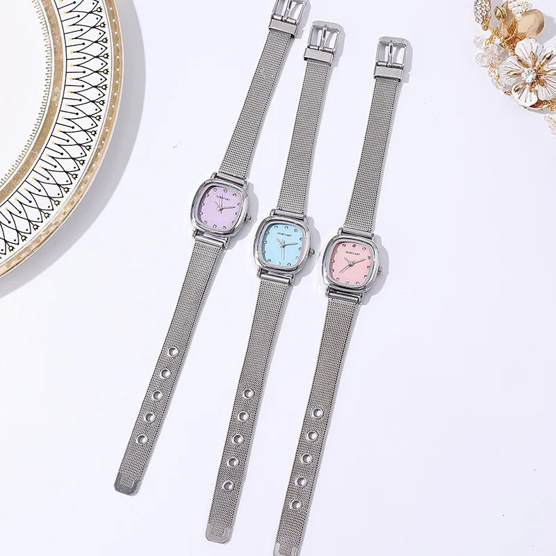 Reloj de malla de cuarzo cuadrado con diamantes para mujer, reloj de estudiante, moda