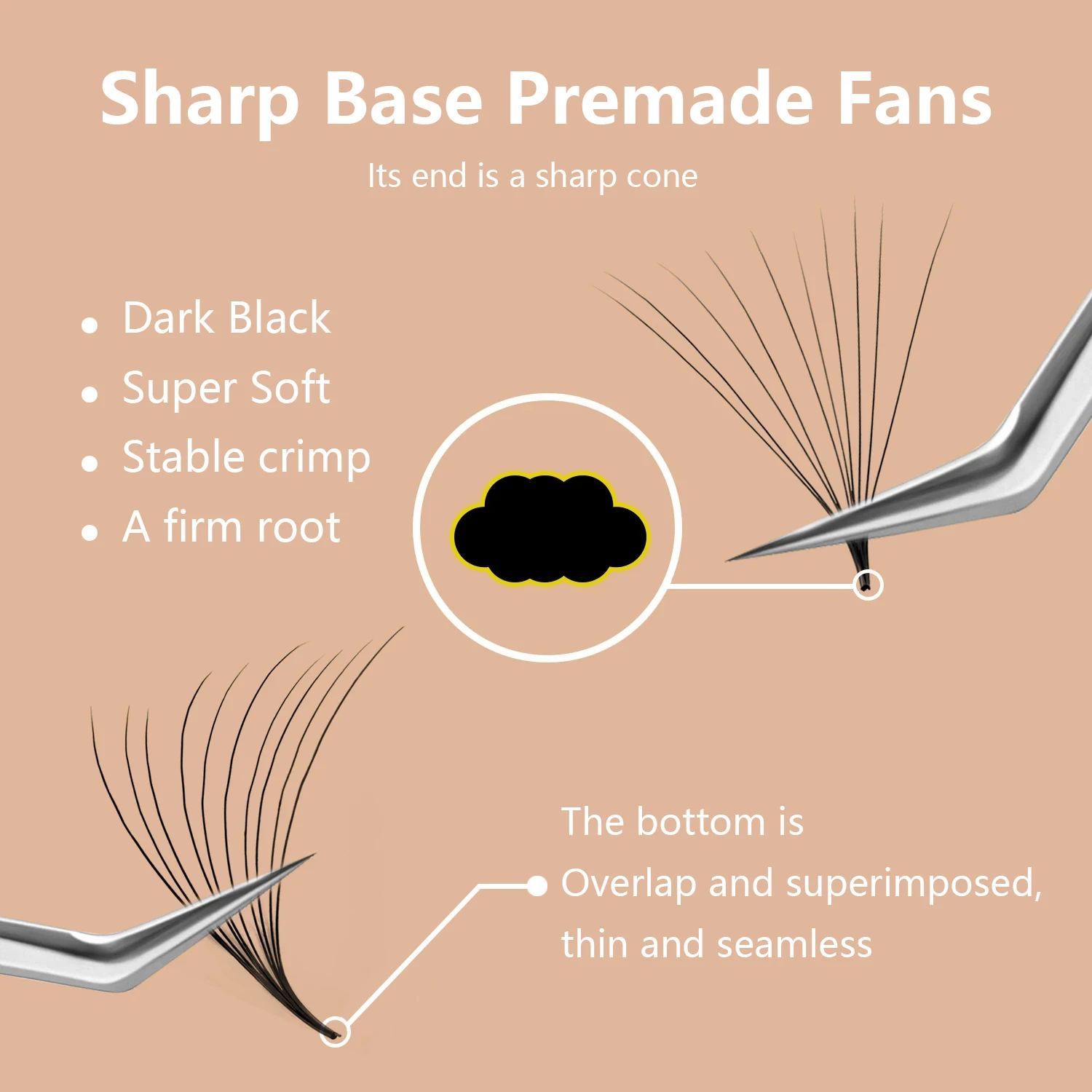 Slim narrow base premade volume fans lashes 6D/8D/10D/12D thin pointy base russian volume eyelash extensions supplies