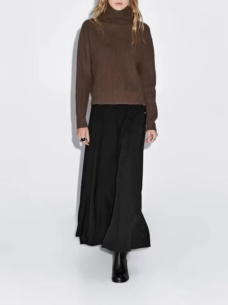 

Новый женский модный универсальный темпераментный тонкий пуловер с высоким воротником в европейском стиле, свитер с длинными рукавами