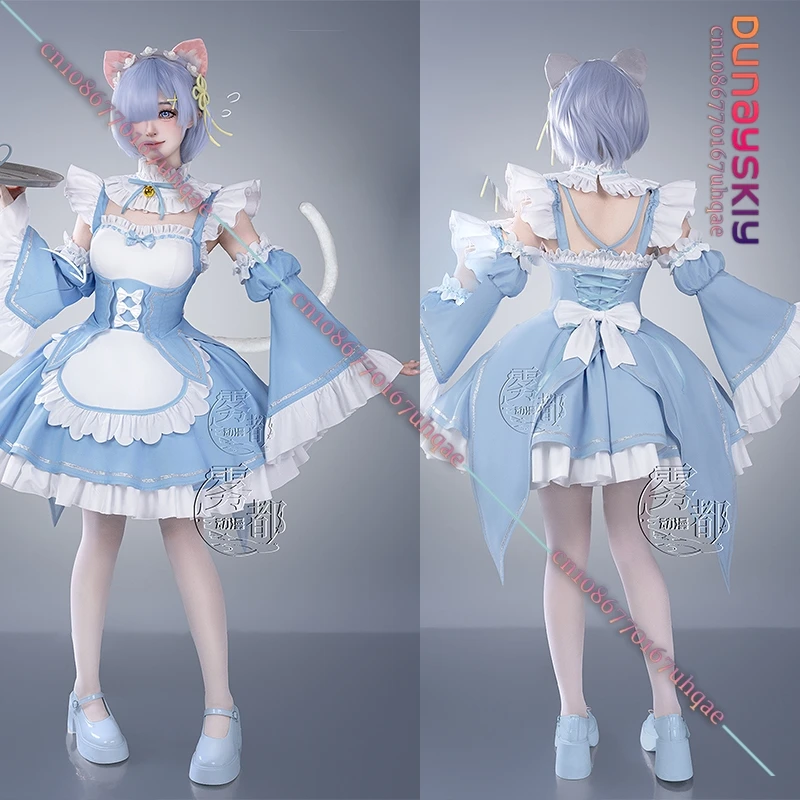 XS-2XL Re: Zero Starting Life in Another World Rem Cosplay Costume Bule French Maid  Dress Halloween Disguise for Adult Women